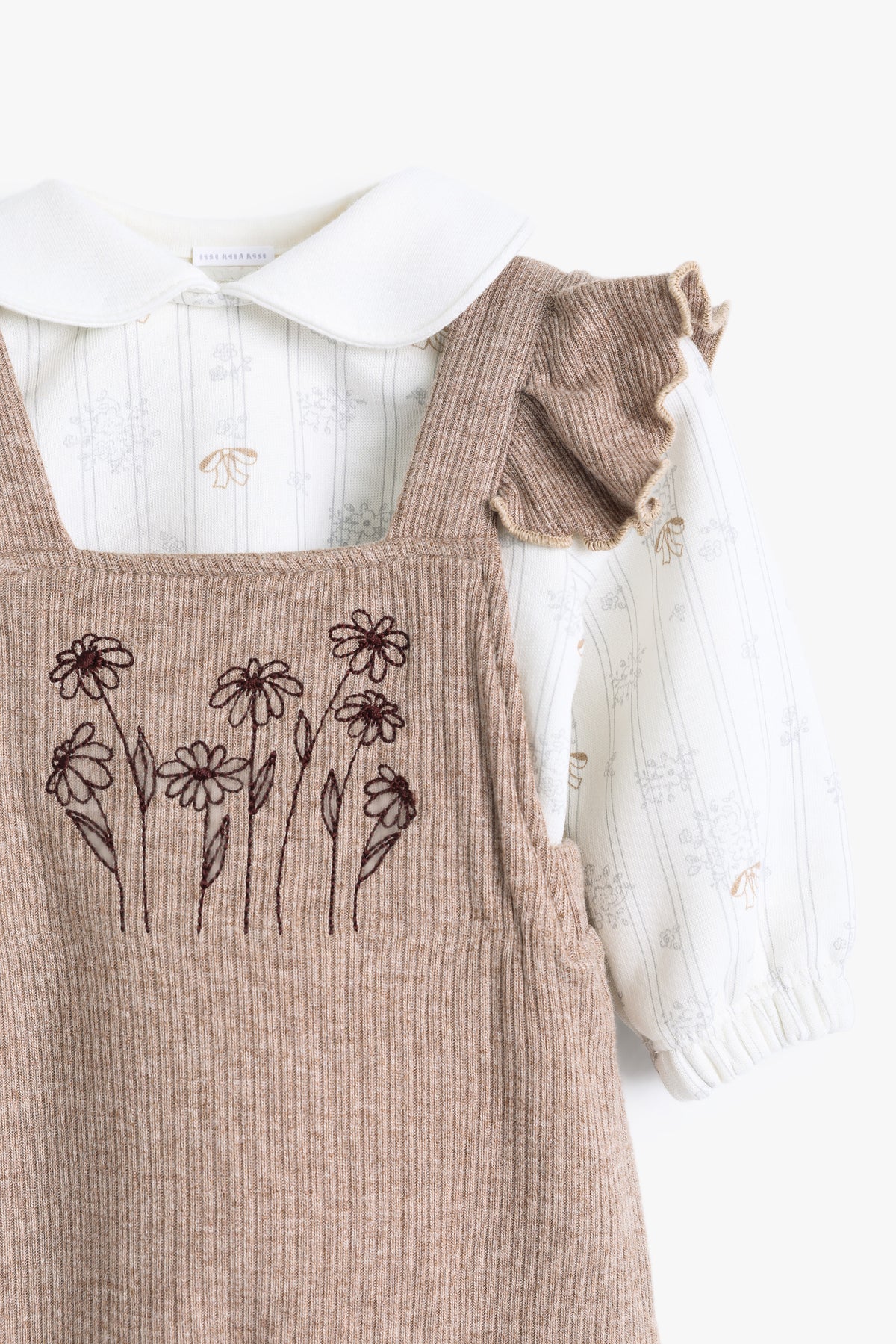 Junior Baby Dungaree Set of 2 - Taupe Embroidered