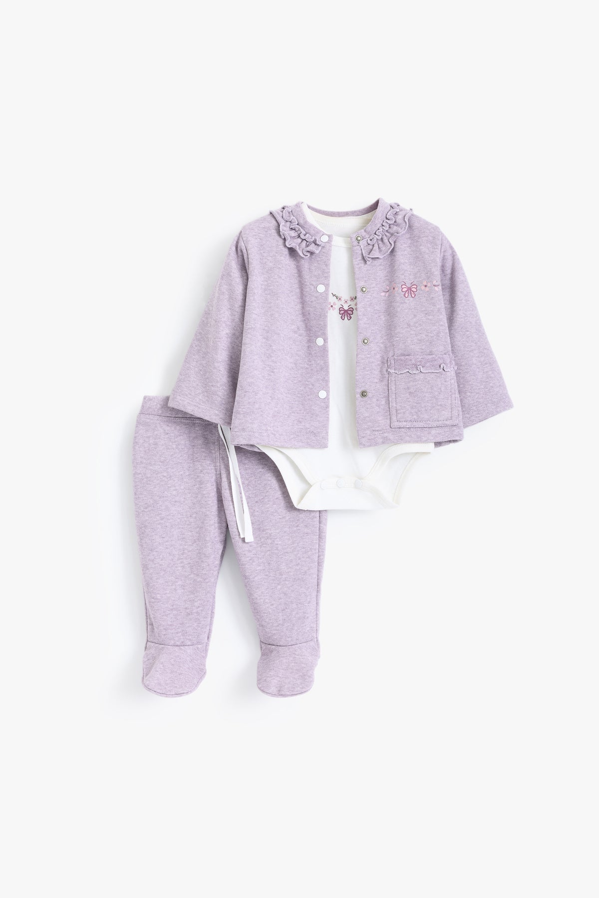 Junior Baby Set of 3 - Mauve Bow Cardigan