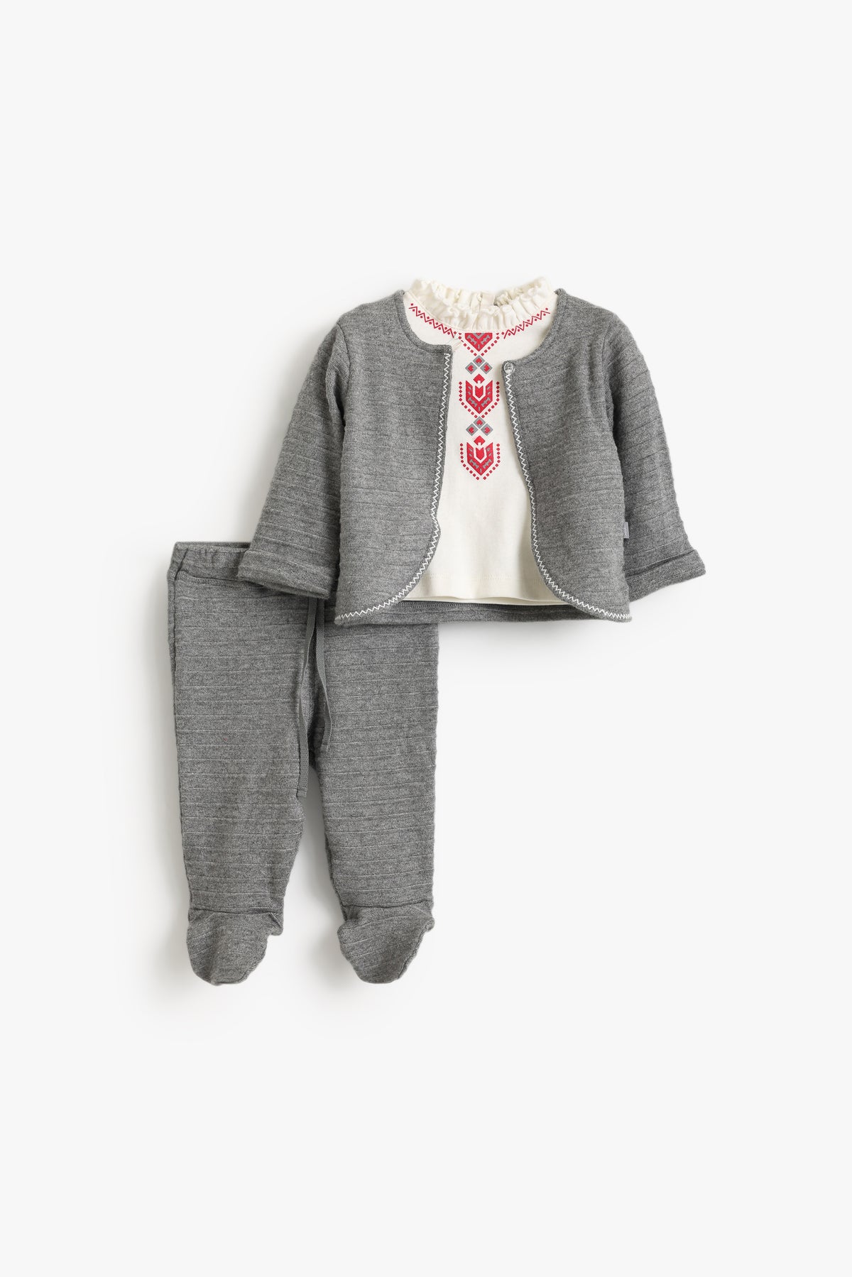 Junior Baby Set of 3 - Folk Embroidery Grey