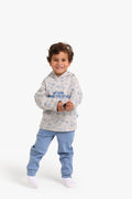 Junior Boys Hooded Pyjama Set - Space Print Cream & Blue