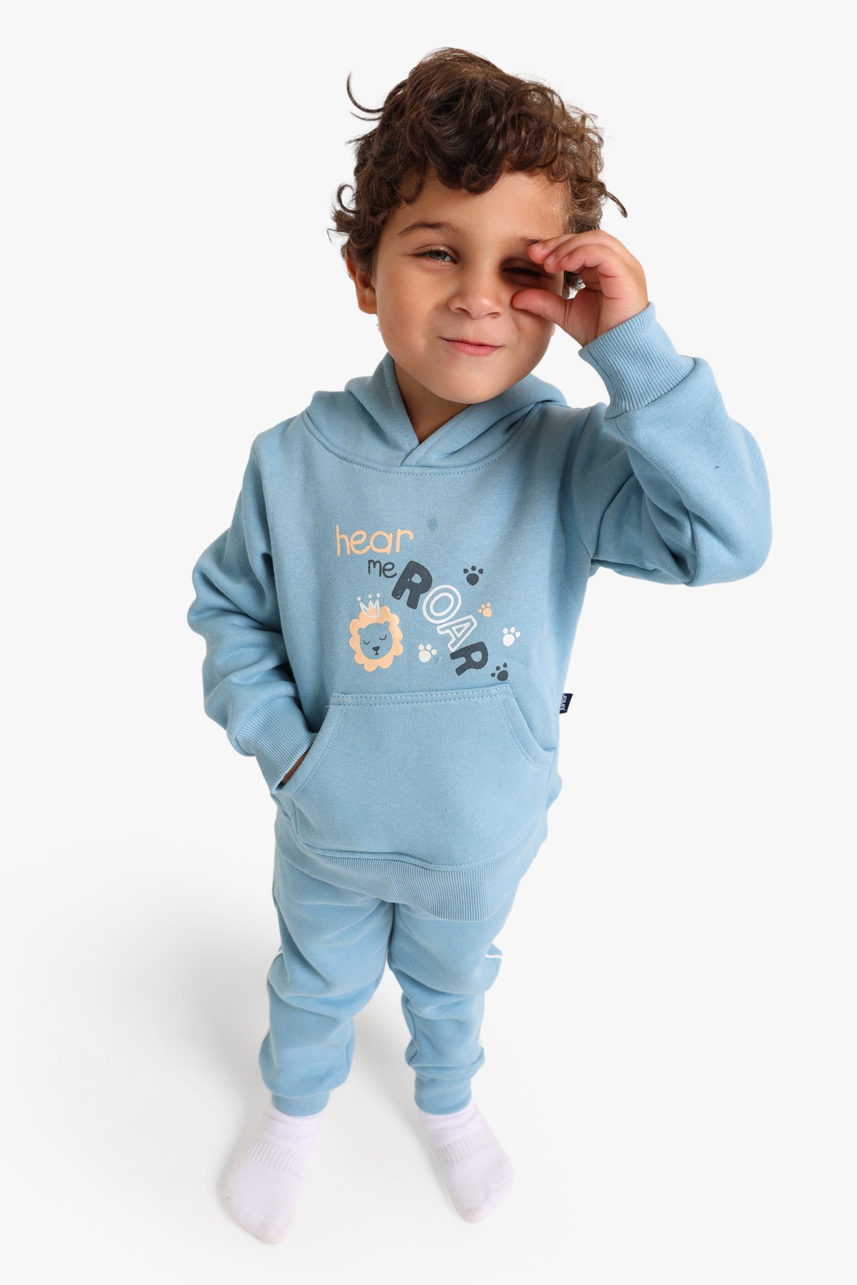 Junior Boys Hooded Pyjama Set - Hear Me Roar Teal
