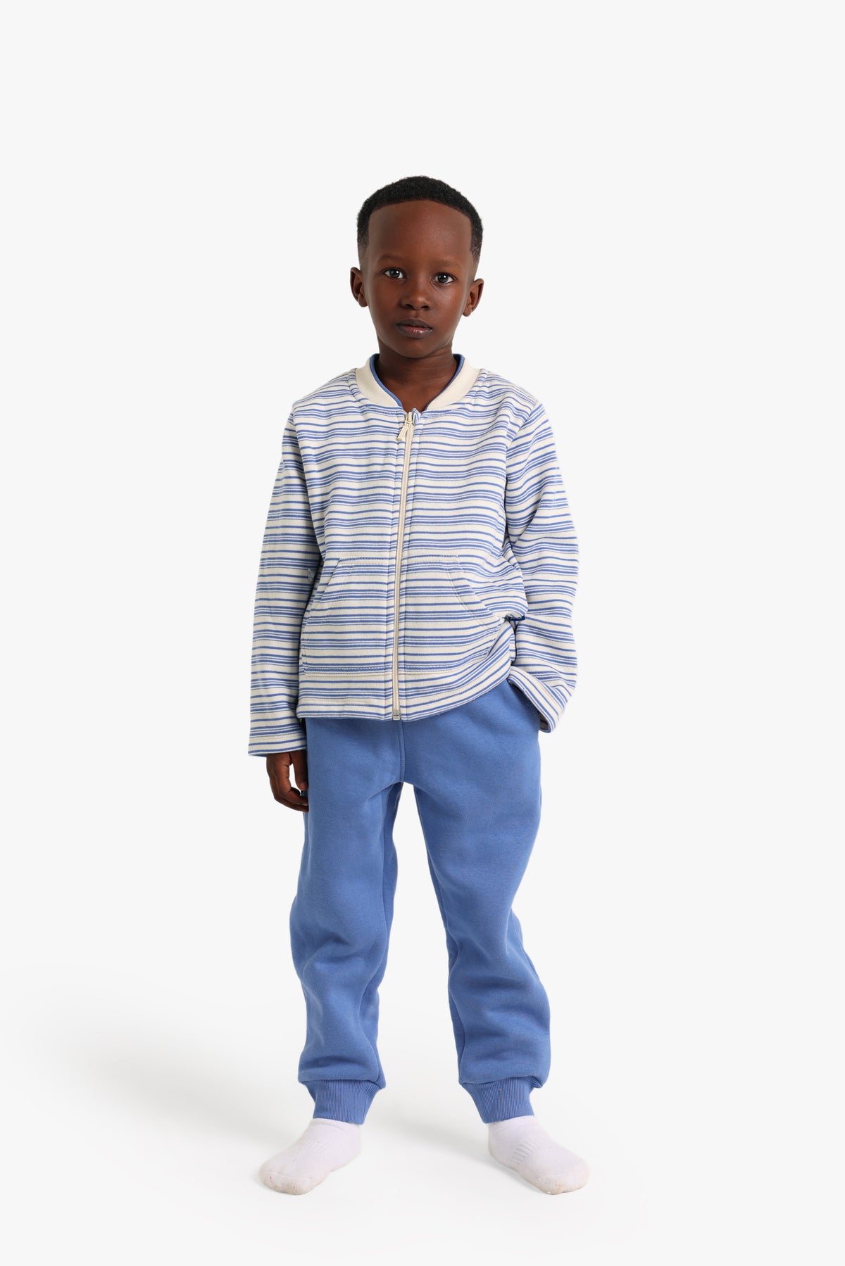 Junior Boys Striped Zip-Through Pyjama Set - Blue