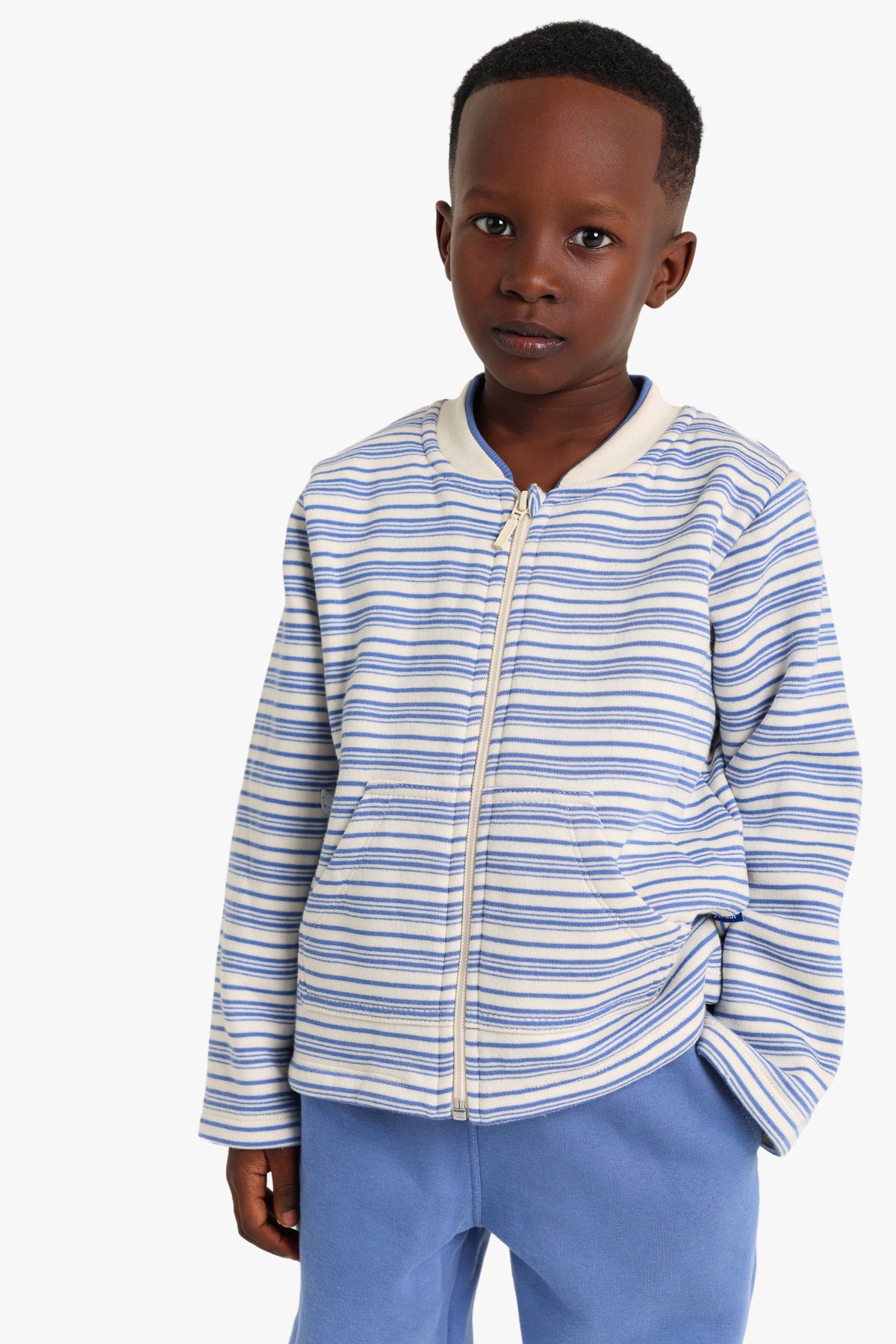 Junior Boys Striped Zip-Through Pyjama Set - Blue
