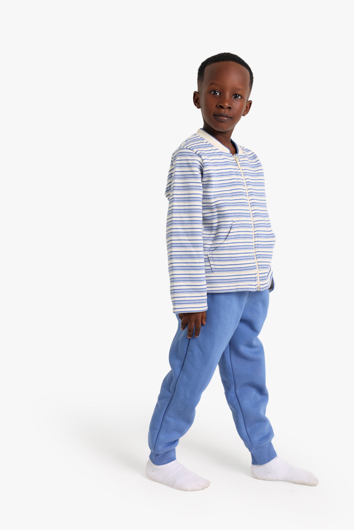 Junior Boys Striped Zip-Through Pyjama Set - Blue