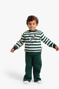 Junior Boys Striped Pyjama Set - Green & Cream
