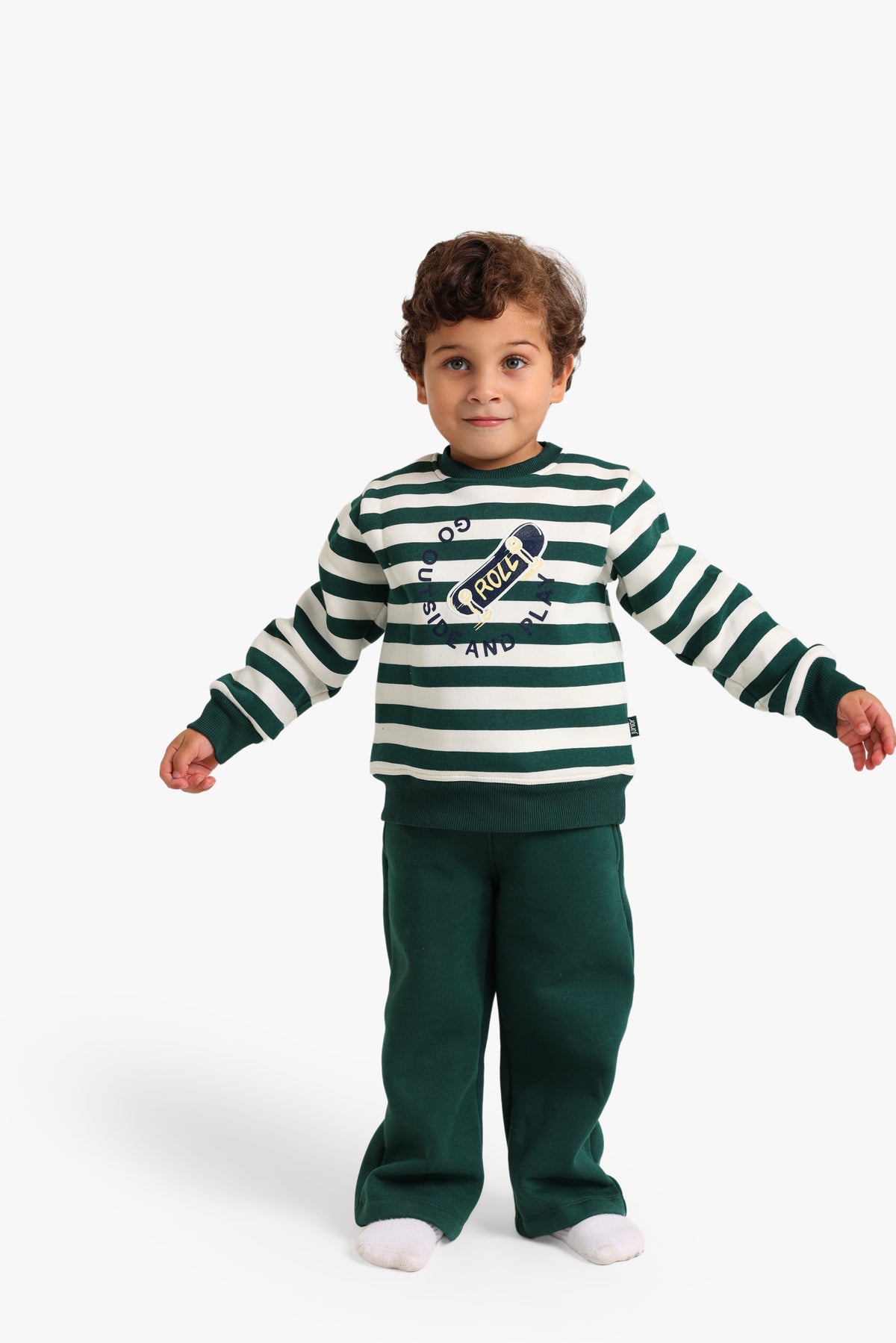 Junior Boys Striped Pyjama Set - Green & Cream