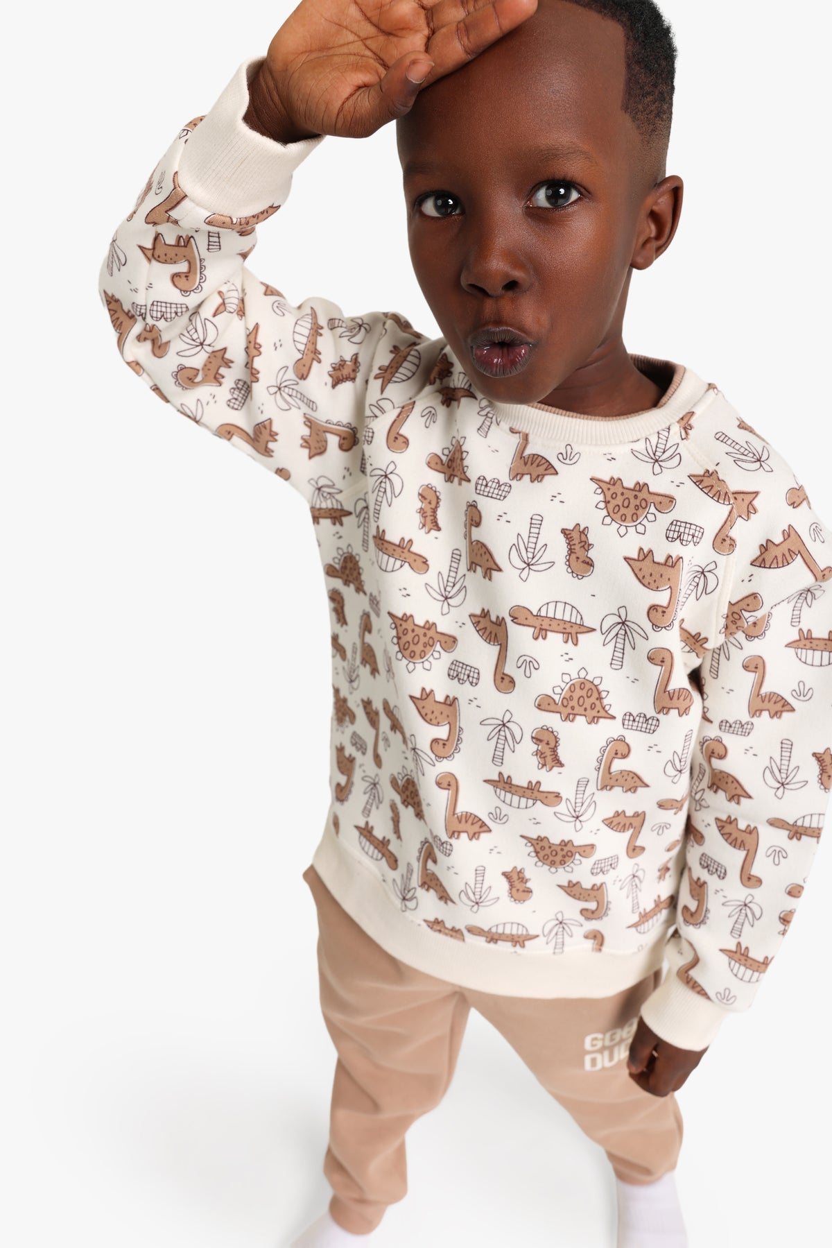 Junior Boys Pyjama Set - Dinosaur Print Cream & Beige