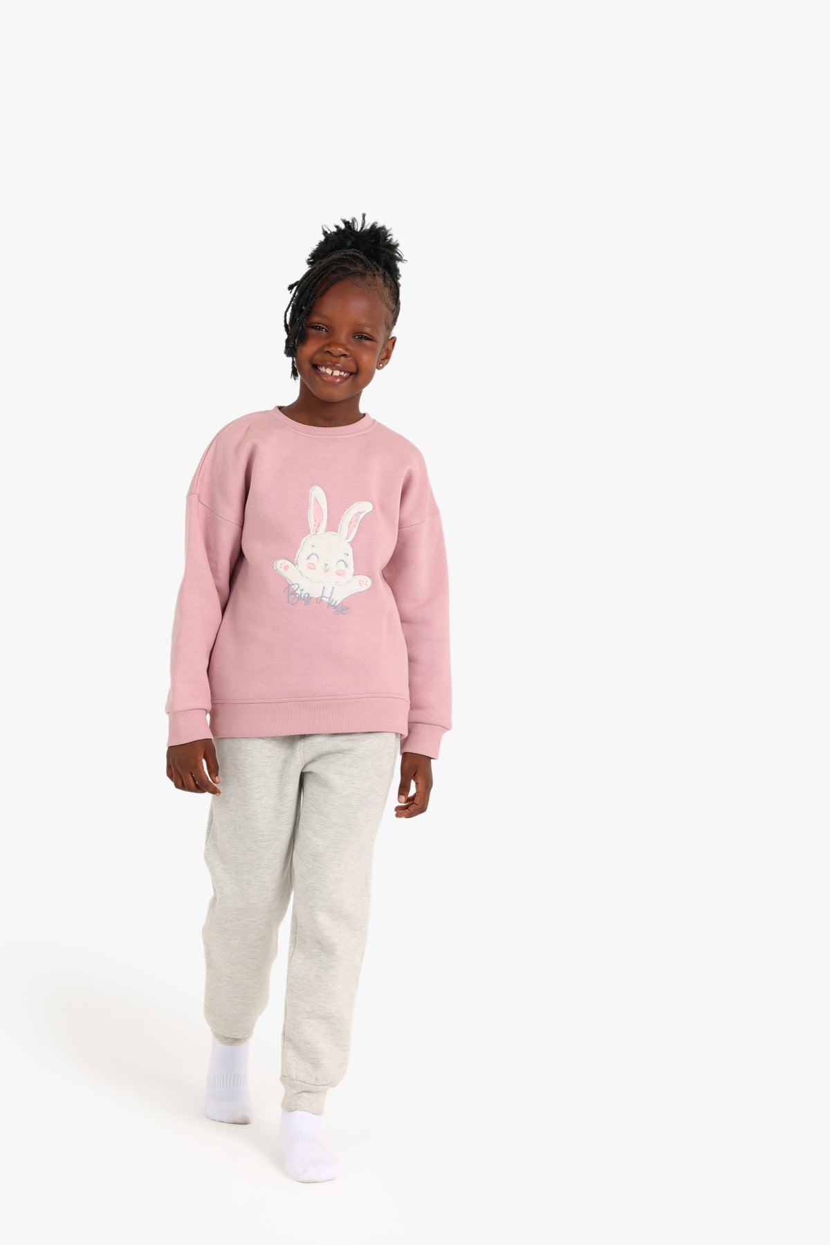 Junior Girls Pyjama Set - Bunny Pink & Grey
