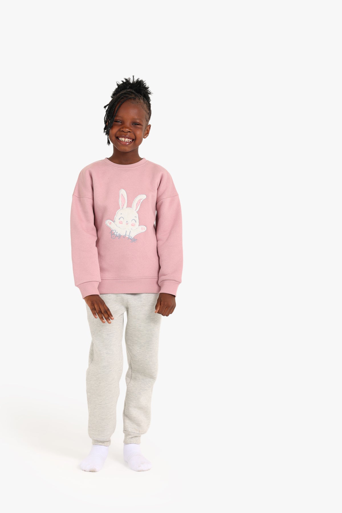 Junior Girls Pyjama Set - Bunny Pink & Grey