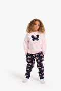 Junior Girls Pyjama Set - Butterfly Pink & Navy