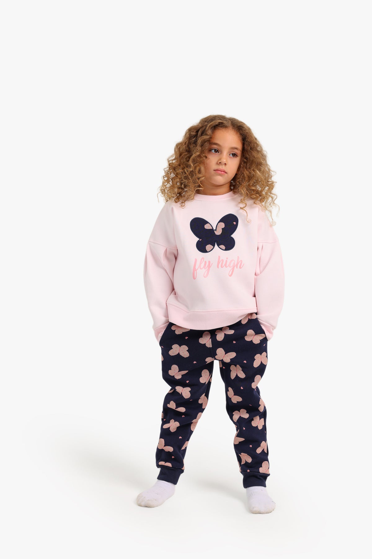Junior Girls Pyjama Set - Butterfly Pink & Navy