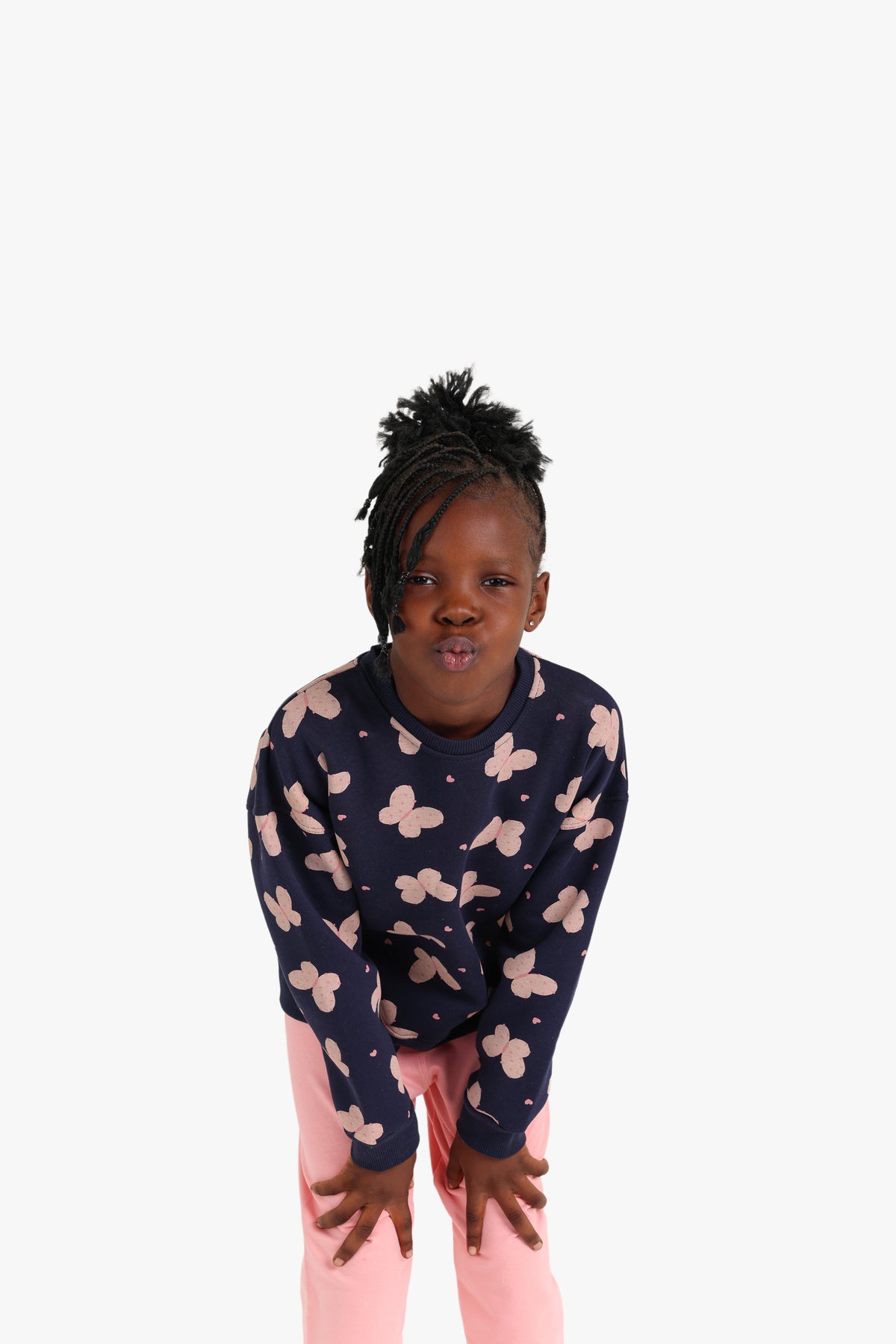 Junior Girls Pyjama Set - Butterfly Print Navy & Pink