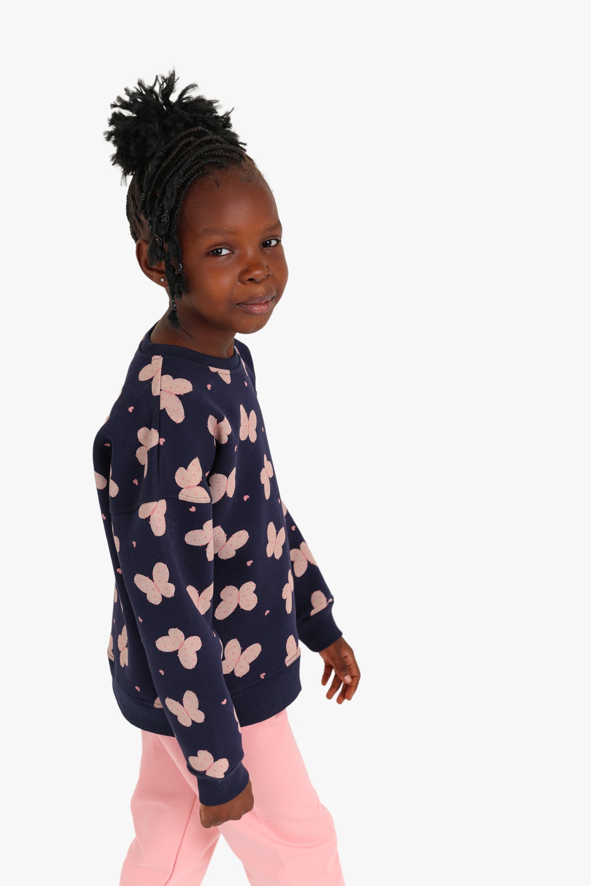 Junior Girls Pyjama Set - Butterfly Print Navy & Pink