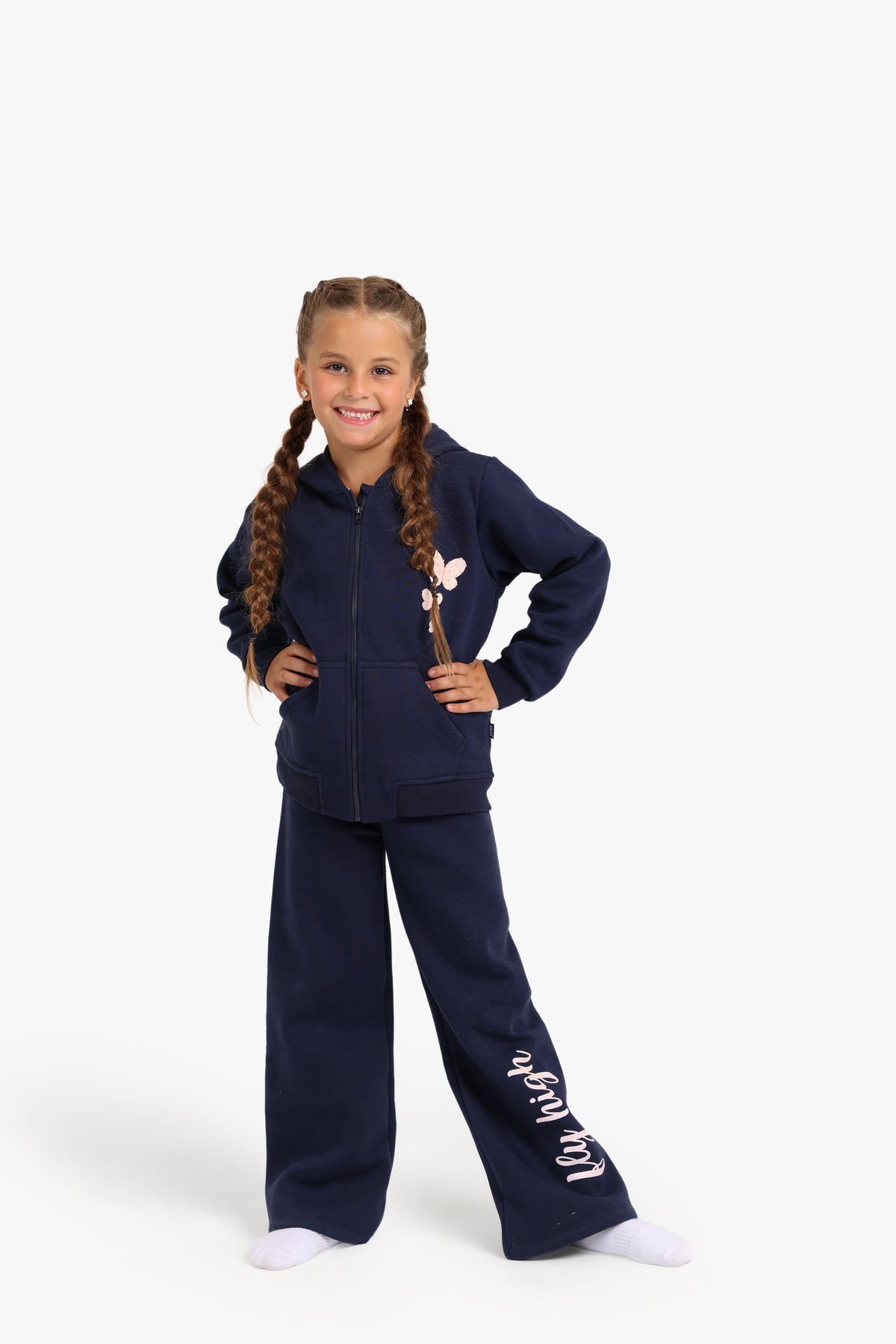 Junior Girls Zip-Through Hooded Pyjama Set - Navy