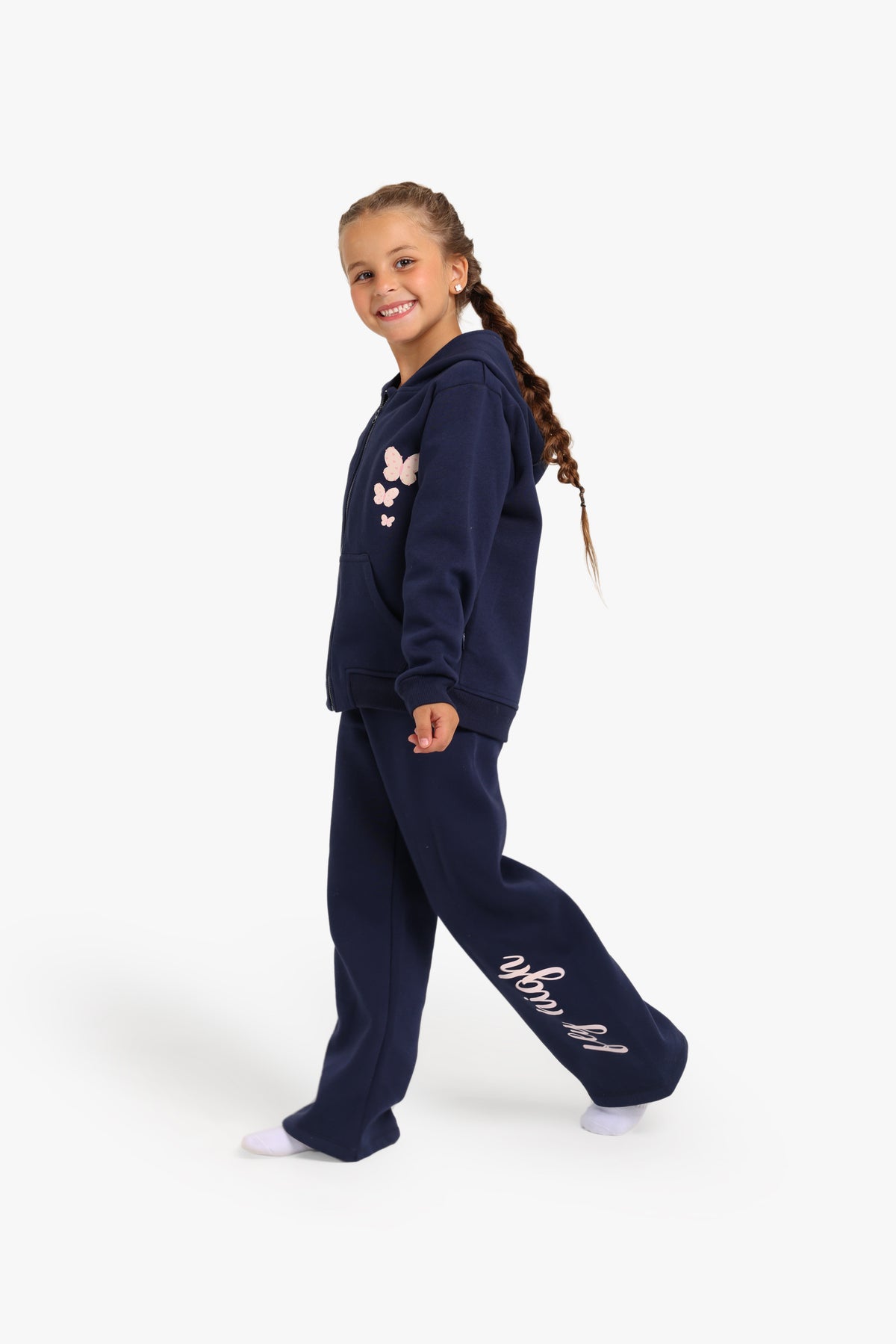 Junior Girls Zip-Through Hooded Pyjama Set - Navy