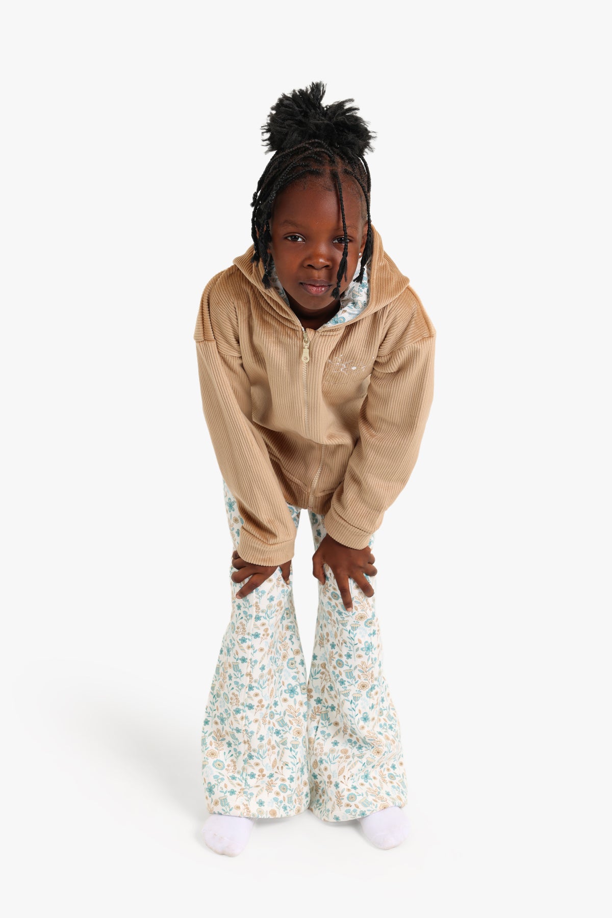 Junior Girls Zip-Through Pyjama Set - Floral Beige