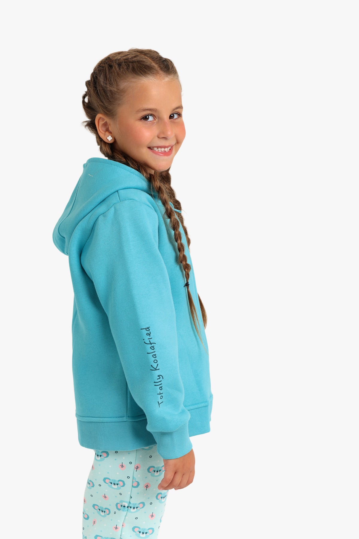 Junior Girls Zip-Through Hooded Pyjama Set - Turquoise