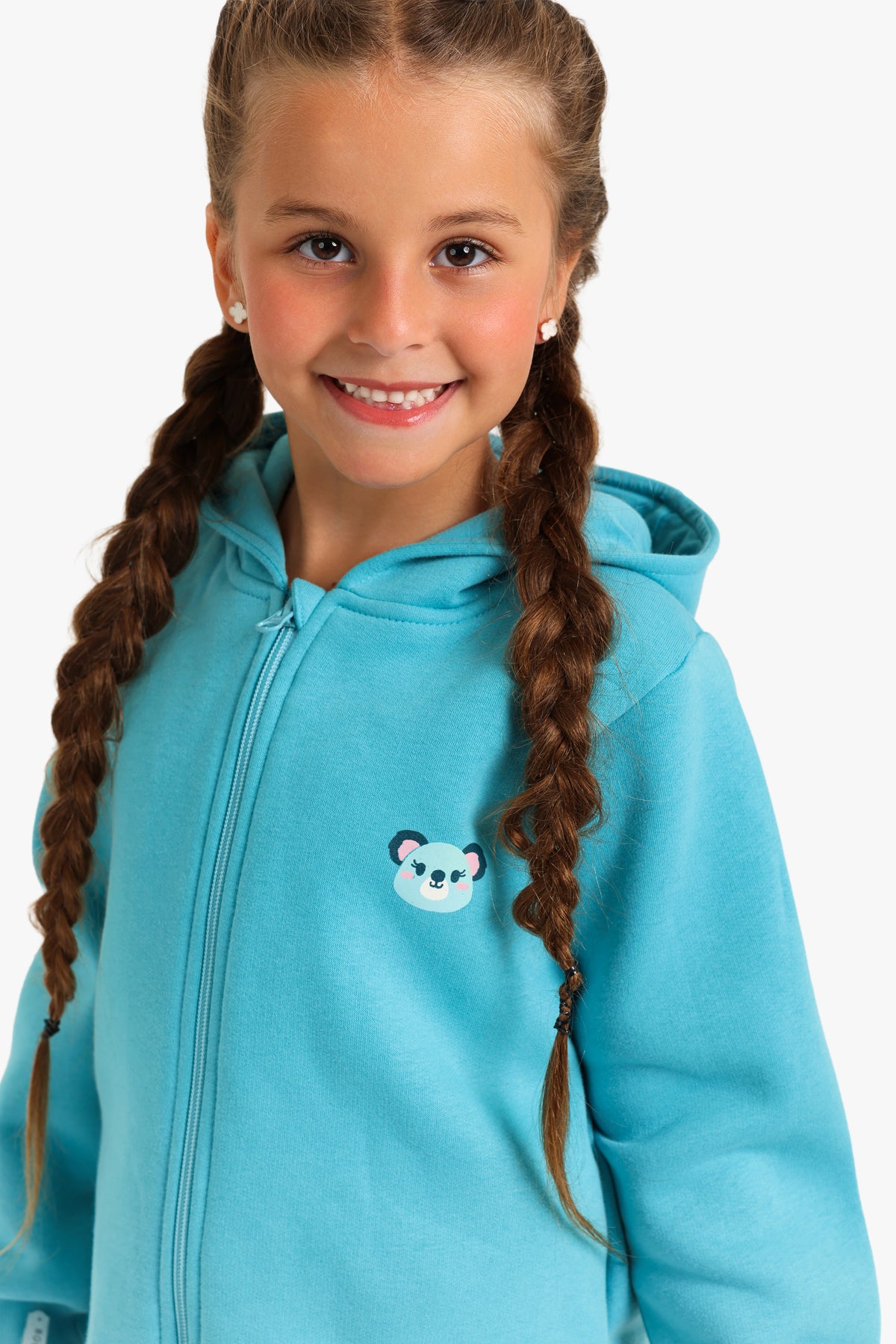 Junior Girls Zip-Through Hooded Pyjama Set - Turquoise