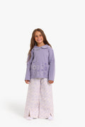 Junior Girls Collared Pyjama Set - Floral Lilac