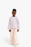 Junior Girls Buttoned Pyjama Set - Floral Lilac & Cream