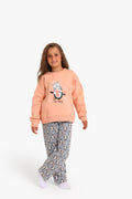 Junior Girls Pyjama Set - Cat Peach & Grey