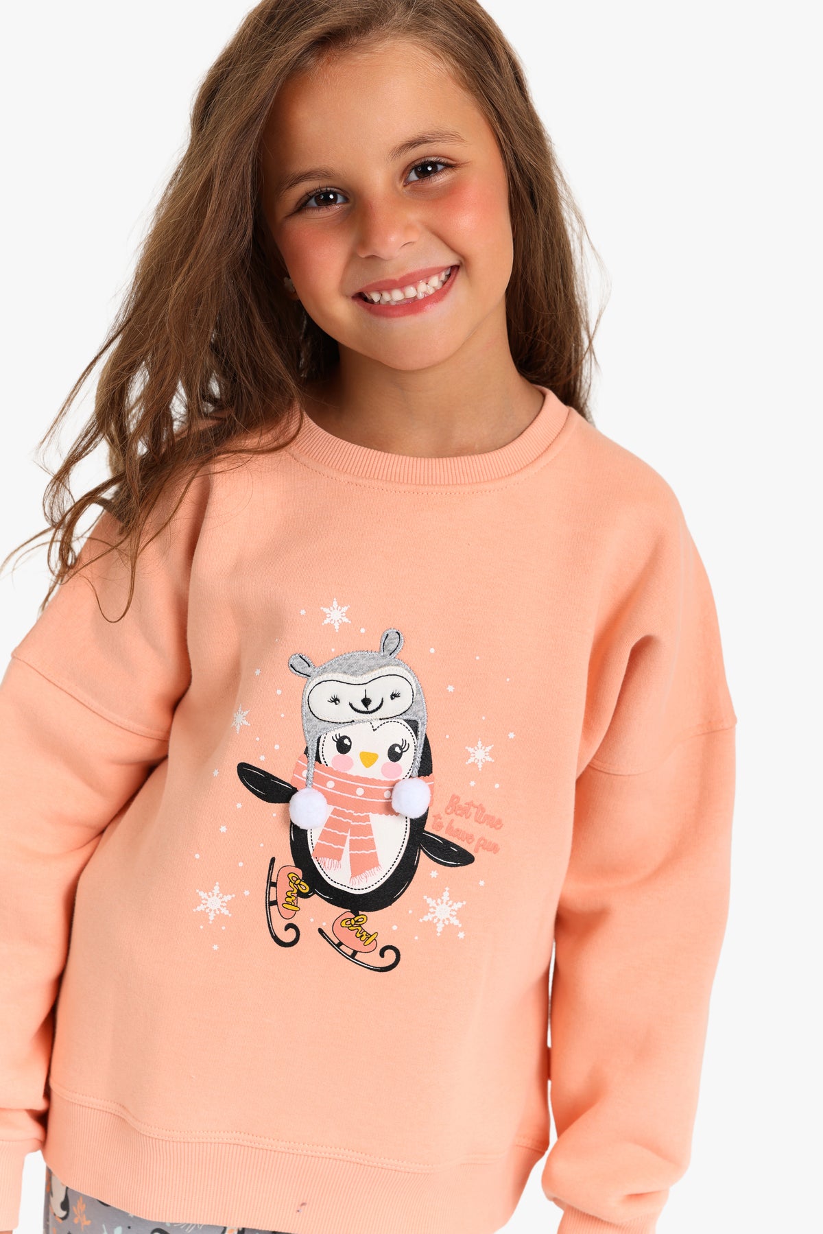 Junior Girls Pyjama Set - Cat Peach & Grey