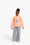 Junior Girls Hooded Pyjama Set - Penguin Peach & Grey