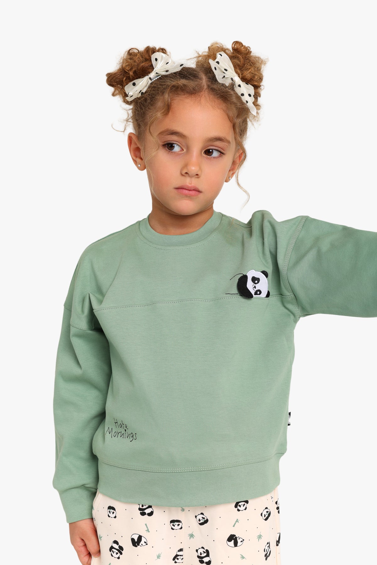 Junior Girls Pyjama Set - Panda Sage & Cream
