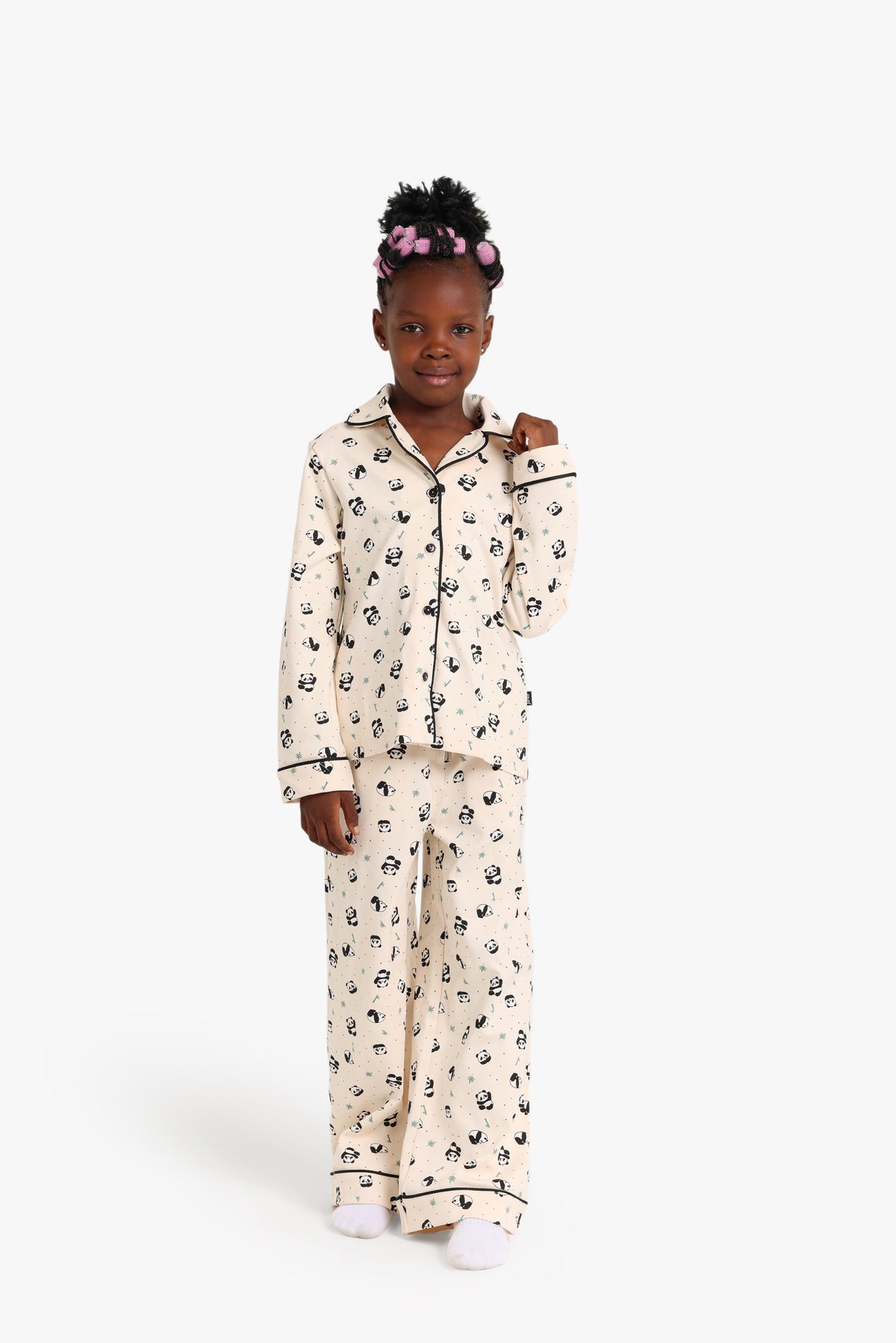 Junior Girls Classic Pyjama Set - Panda Print Cream