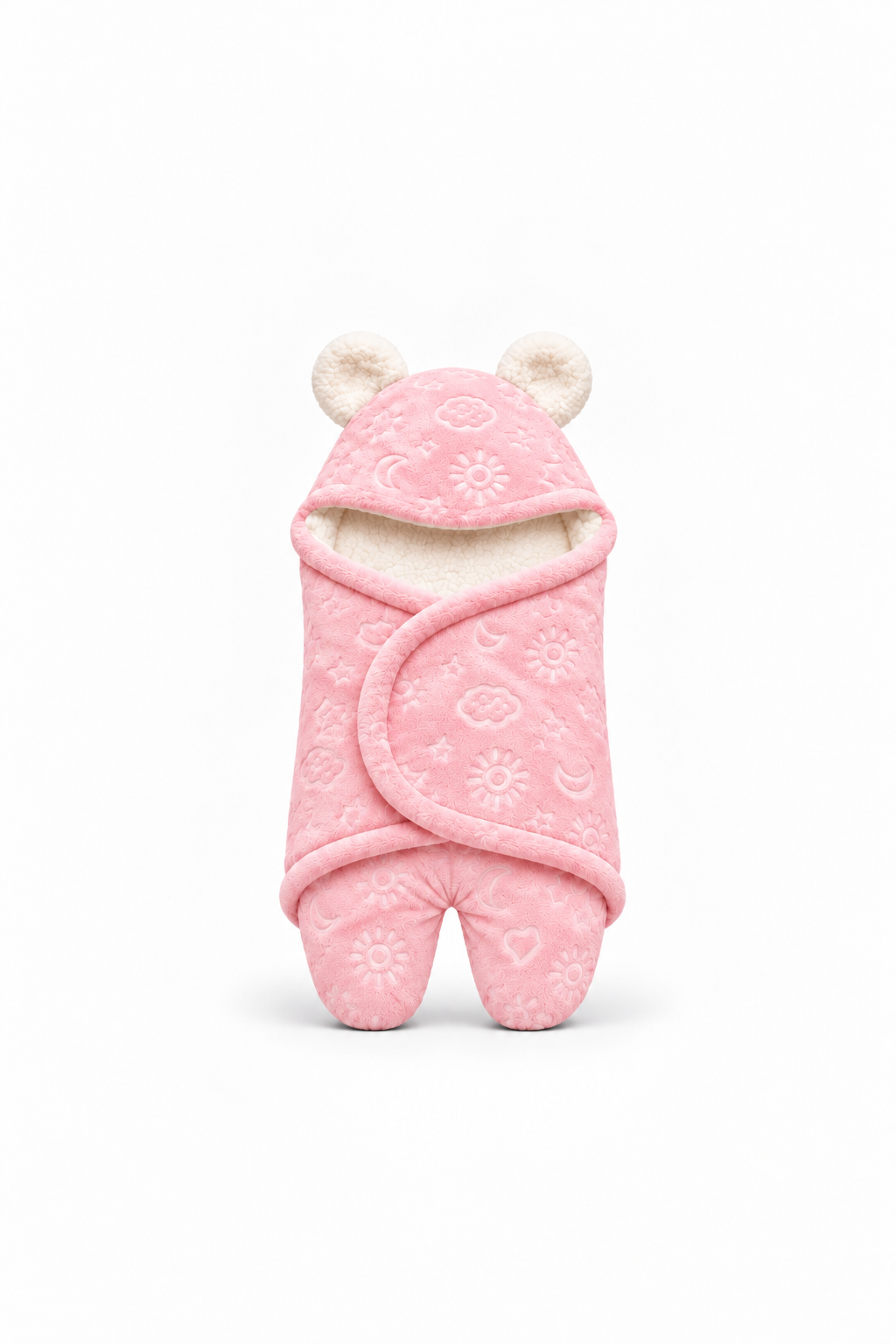 Smurfs Embossed Hooded Swaddle Wrap with Bear Ears - Pink