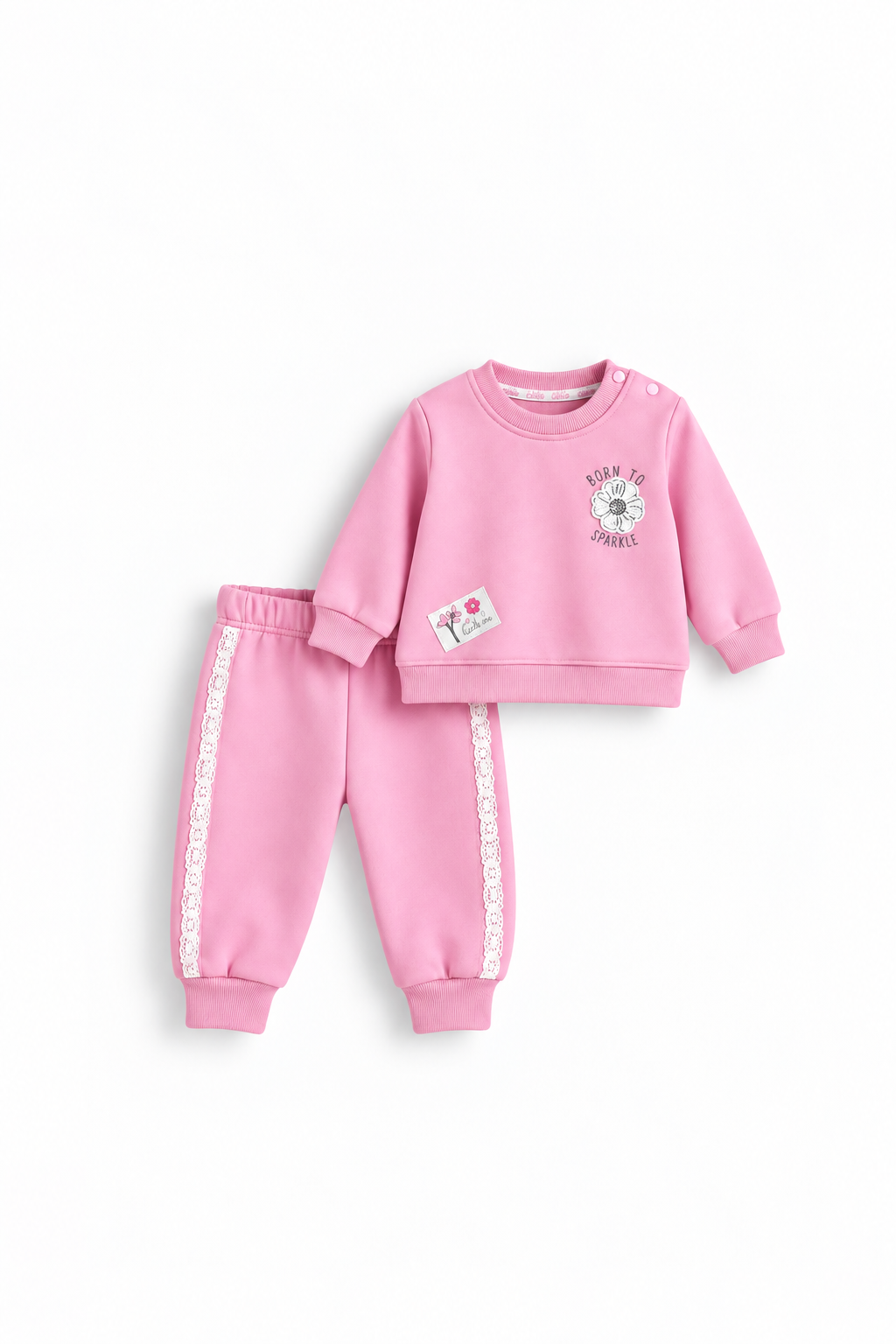 Girls' Lace-Trim Fleece Set - Pink
