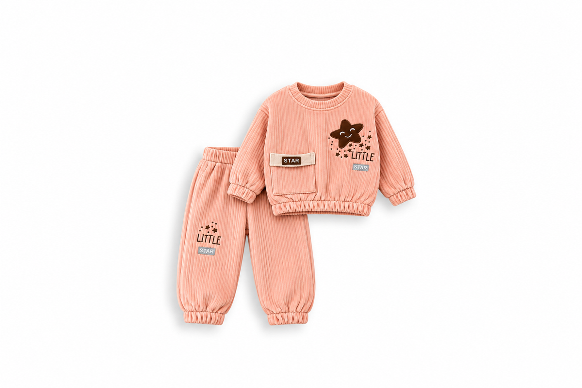 Girls' Little Star Ribbed Velour Set - Coral