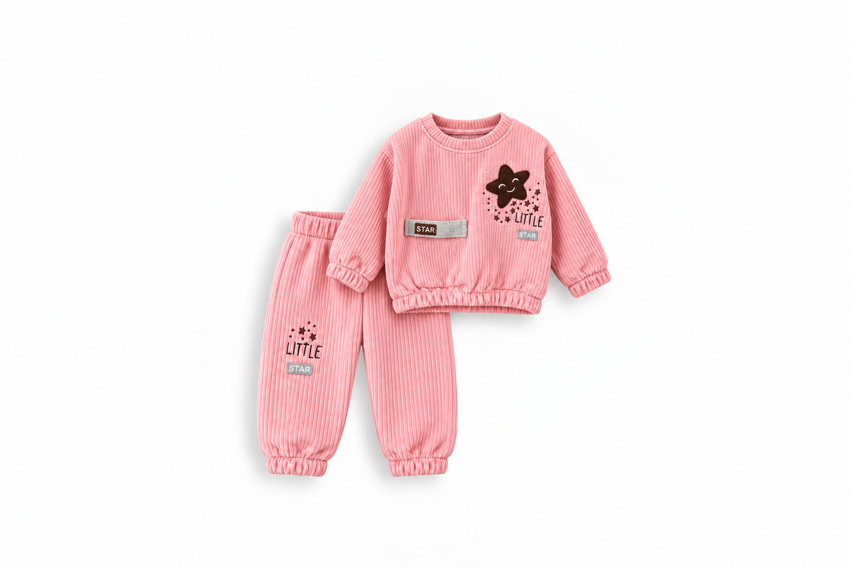 Girls' Little Star Ribbed Velour Set - Pink