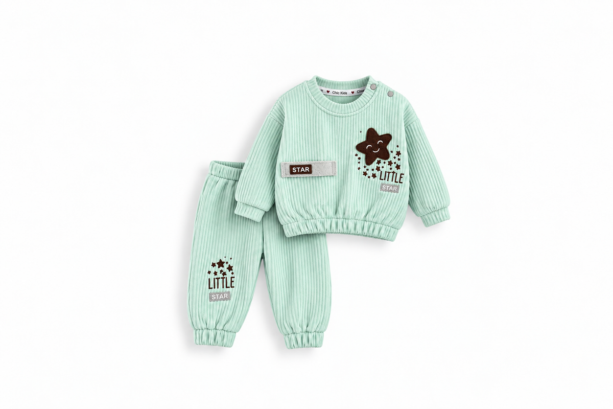 Girls' Little Star Ribbed Velour Set - Mint