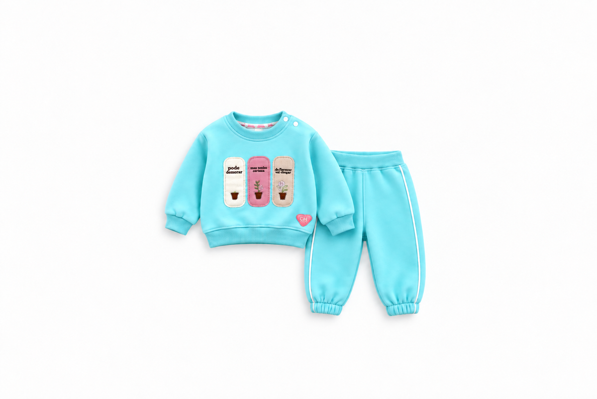Girls' Plant Pots Sweat Set - Turquoise