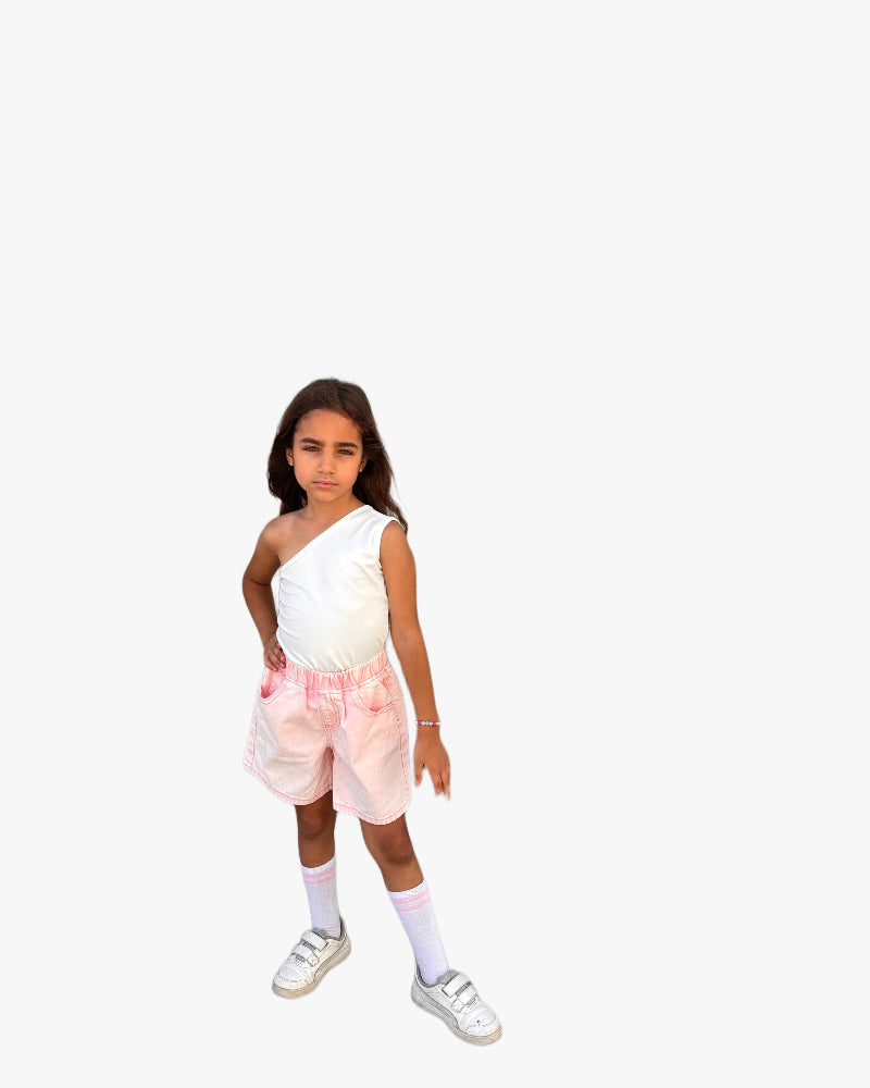 Girls Pink Casual Elastic Waist Shorts