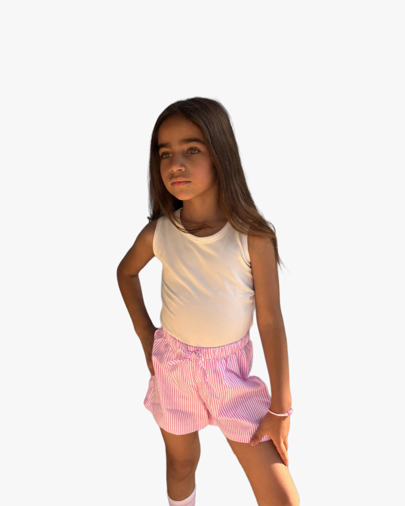 Kids Girls Pink Striped Cotton Shorts