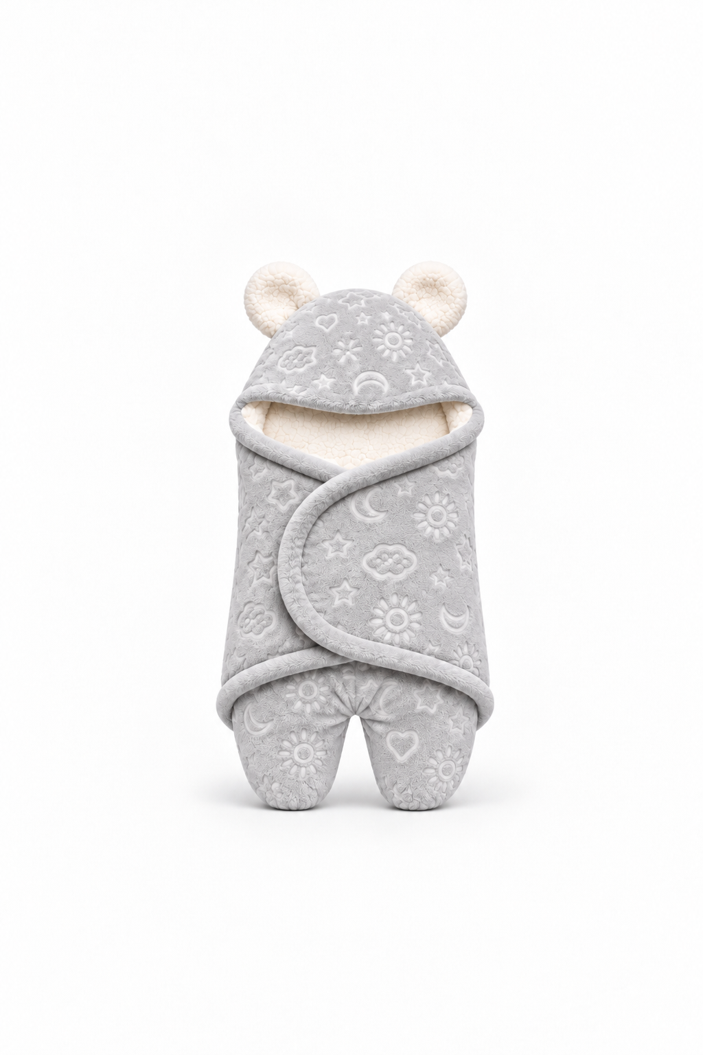 Smurfs Embossed Hooded Swaddle Wrap with Bear Ears - Gray