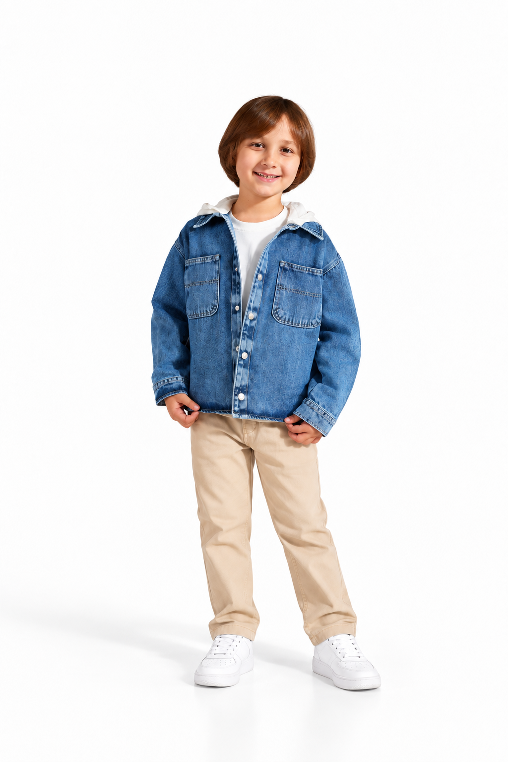 Boys' Oversized Hooded Denim Overshirt Set - Blue
