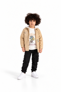 Boys' Hooded Gabardine Overshirt Set - Beige