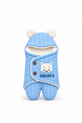 Smurfs Fox Face Baby Swaddle Wrap with Bear Ears - Baby Blue