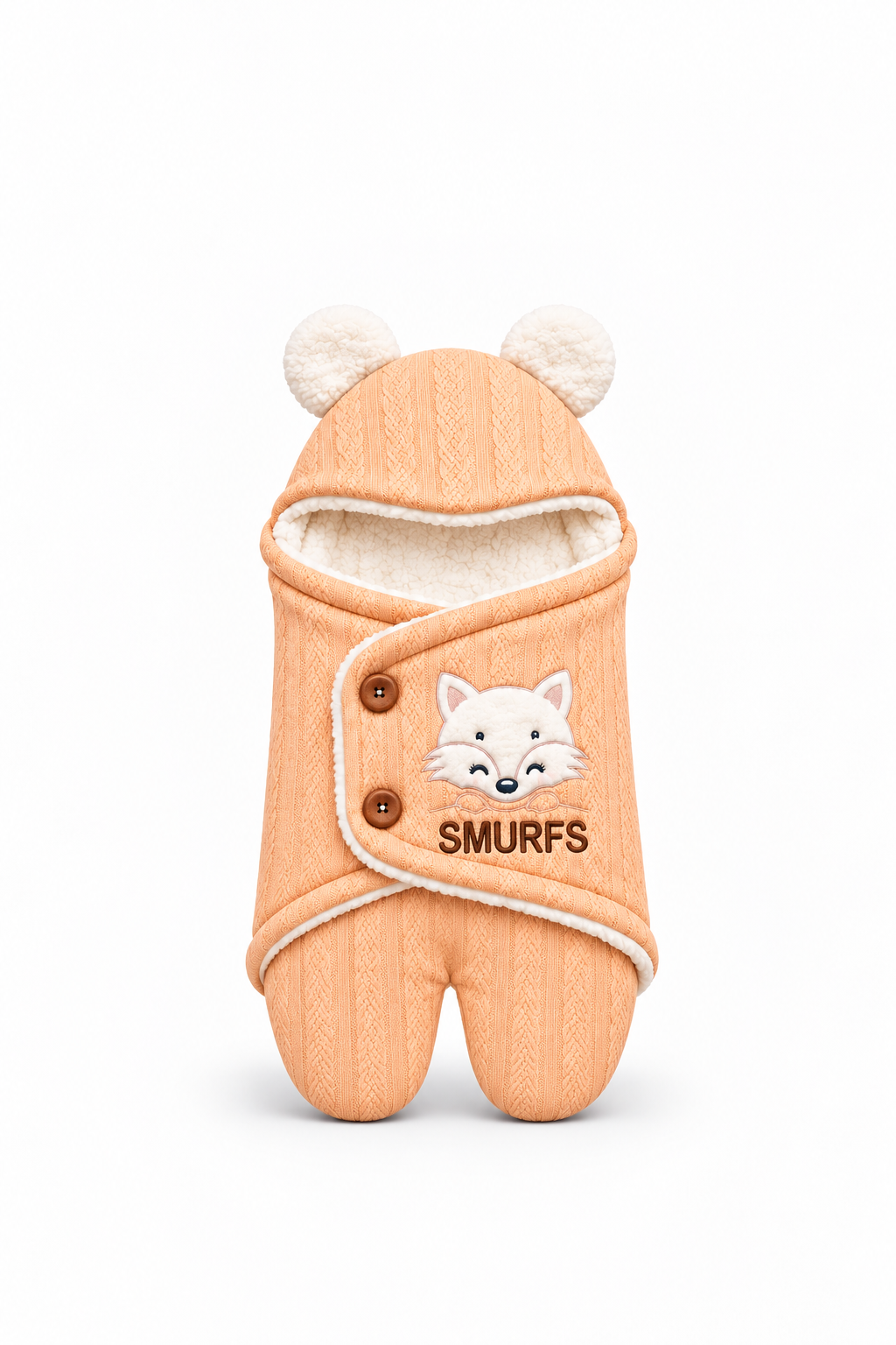 Smurfs Fox Face Baby Swaddle Wrap with Bear Ears - Beige
