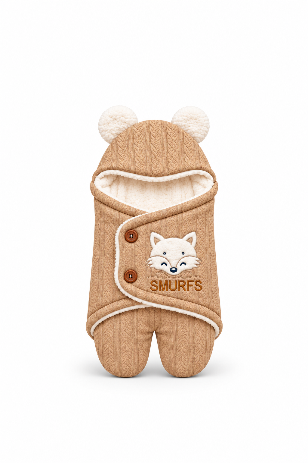 Smurfs Fox Face Baby Swaddle Wrap with Bear Ears - Brown