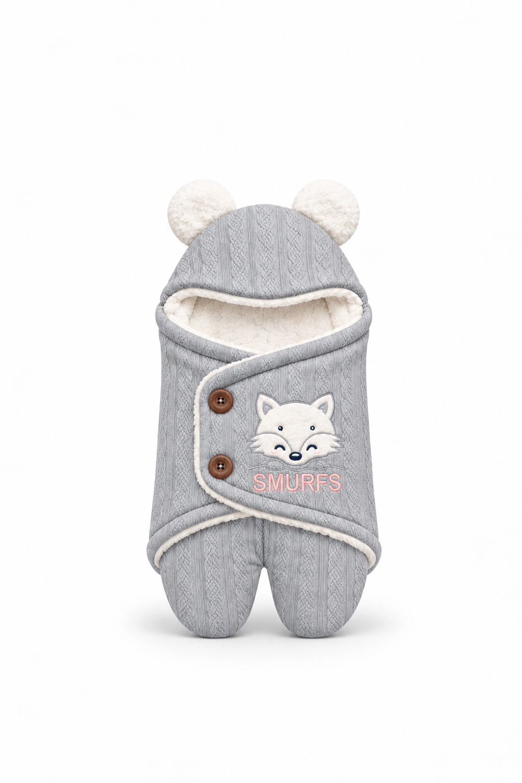 Smurfs Fox Face Baby Swaddle Wrap with Bear Ears - Gray