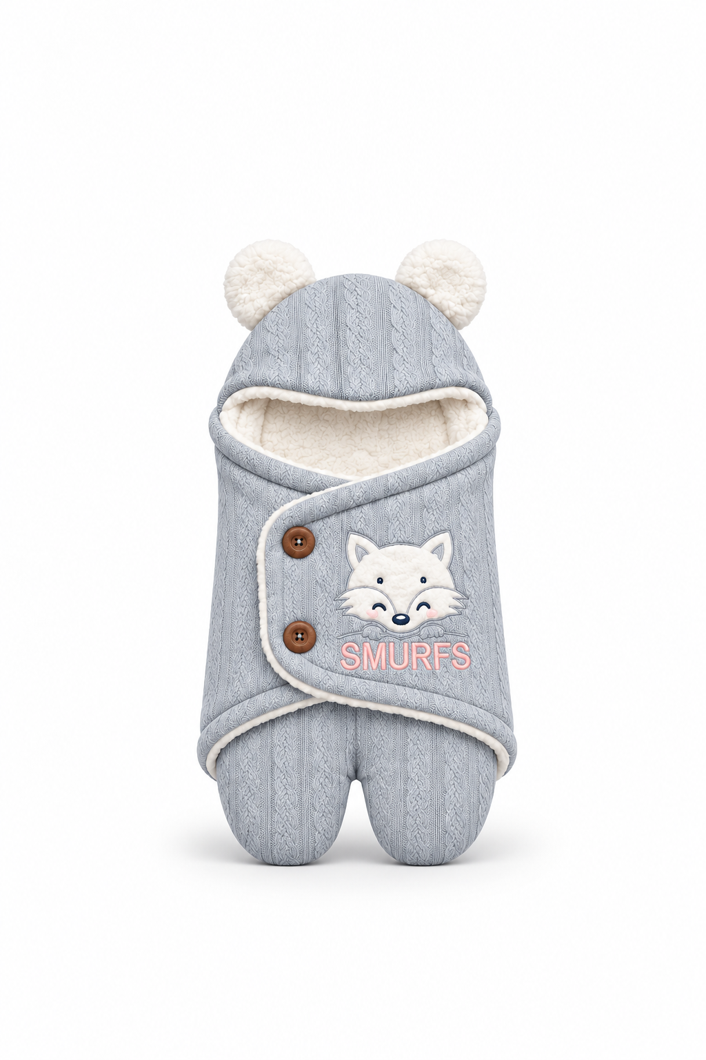 Smurfs Fox Face Baby Swaddle Wrap with Bear Ears - Light Gray