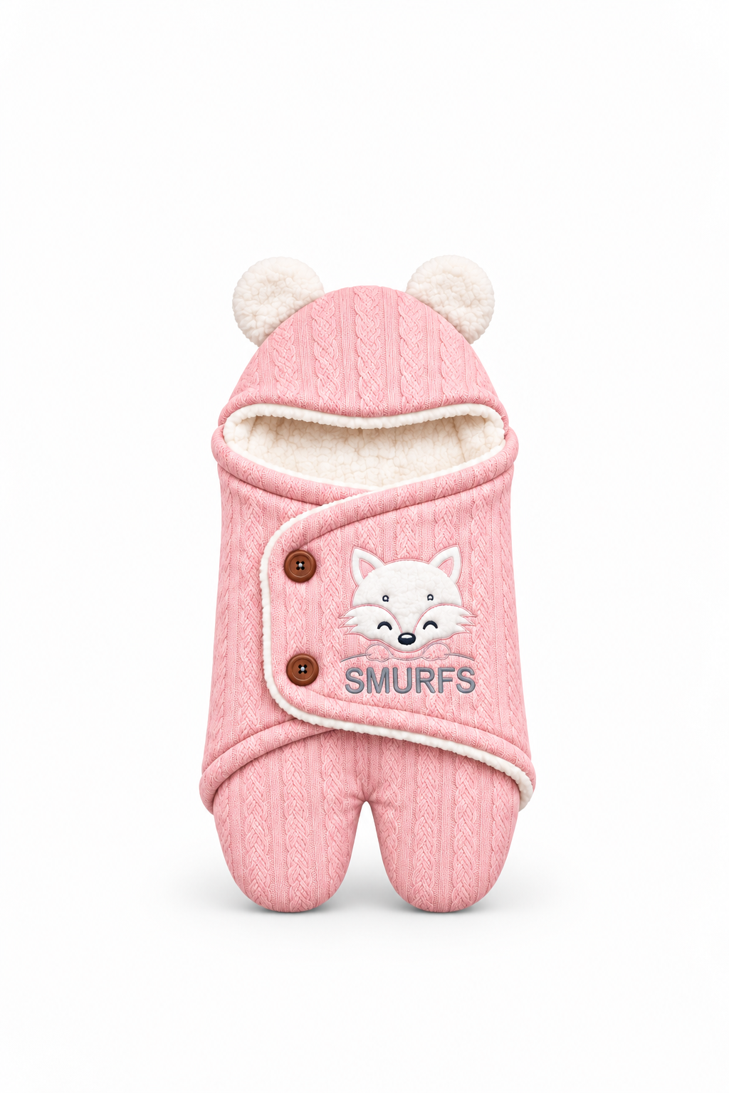 Smurfs Fox Face Baby Swaddle Wrap with Bear Ears - Pink