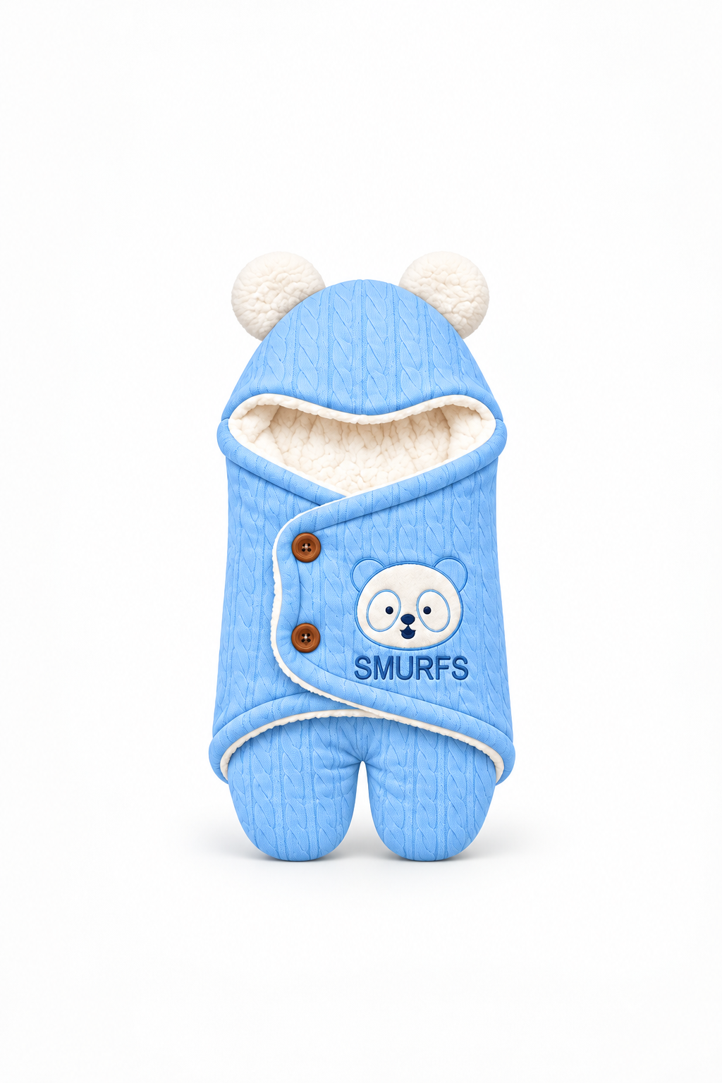 Smurfs Bear Face Knitted Baby Swaddle Wrap - Blue