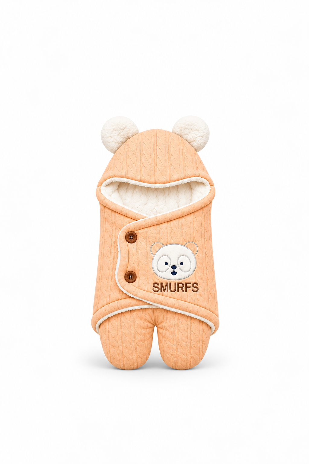 Smurfs Bear Face Knitted Baby Swaddle Wrap - Peach