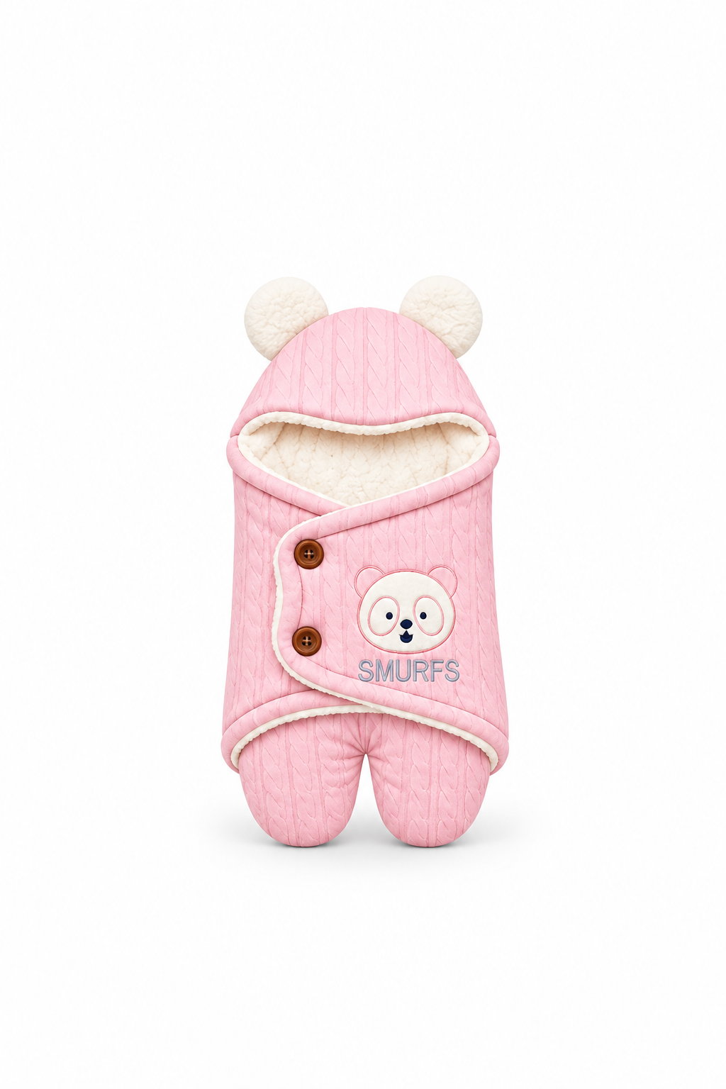 Smurfs Bear Face Knitted Baby Swaddle Wrap - Pink