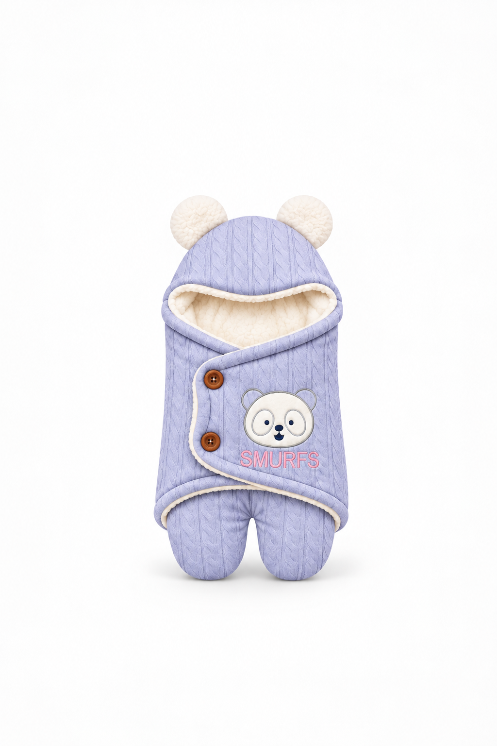 Smurfs Bear Face Knitted Baby Swaddle Wrap - Lavender